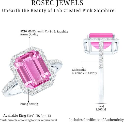 Certified 2 Carat Lab Grown Pink Sapphire Emerald Cut Engagement Ring in Silver, Aaaa Quality - Gift For Special Occasions in Saudi Arabia