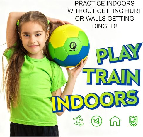 كرة القدم PP PICADOR The House Ball، كرة قدم داخلية ناعمة وصامتة مقاس 4 - كرة قدم آمنة للأطفال والبنات والأولاد والأطفال والشباب الذين يلعبون كرات هدية ممتعة مع مضخة in Kuwait