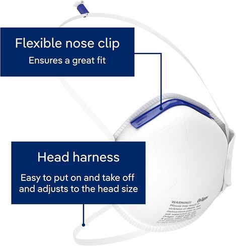 Dräger X-plore 1350 N95 Particulate Respirator, 20 Pack, Size M/L, NIOSH-Certified, Disposable Dust Mask, Adjustable Head Harness, Low Breathing Resistance in Kuwait
