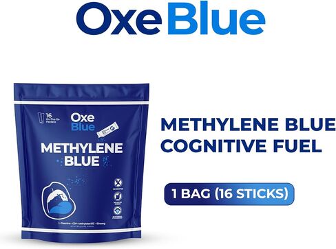 Oxe Blue - Methylene Blue - Cognitive Fuel Fast-Dissolving Stick Packs, Citicoline L-Theanine, On-The-Go, No Water Needed - 16 Sticks, 1 Pack in Kuwait