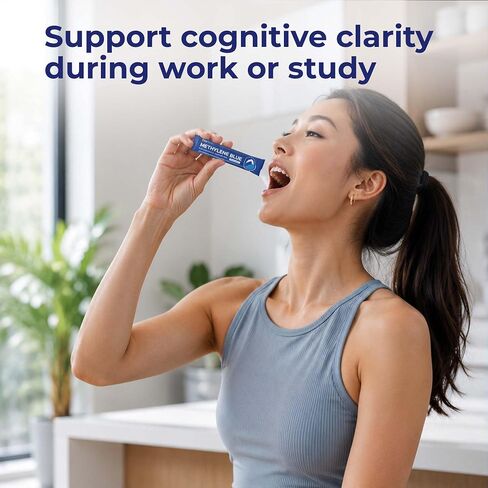 Oxe Blue - Methylene Blue - Cognitive Fuel Fast-Dissolving Stick Packs, Citicoline L-Theanine, On-The-Go, No Water Needed - 16 Sticks, 1 Pack in Kuwait