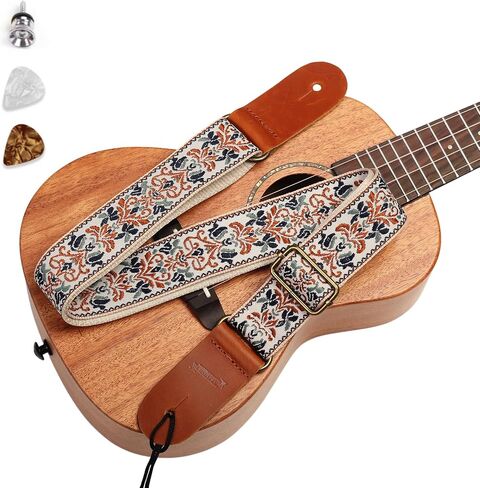 حزام MUINS Ukulele، حزام كتف Ukelele مطرز، مناسب لحفلات السوبرانو للبالغين، ملحقات Tenor أو Baritone Ukulele (زهرة سوداء) in Kuwait
