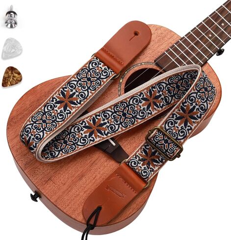 حزام MUINS Ukulele، حزام كتف Ukelele مطرز، مناسب لحفلات السوبرانو للبالغين، ملحقات Tenor أو Baritone Ukulele (زهرة سوداء) in Saudi Arabia