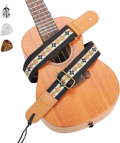 حزام MUINS Ukulele، حزام كتف Ukelele مطرز، مناسب لحفلات السوبرانو للبالغين، ملحقات Tenor أو Baritone Ukulele (زهرة سوداء) in Saudi Arabia
