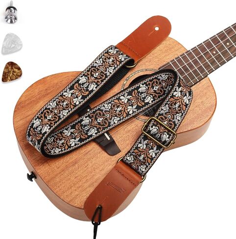 حزام MUINS Ukulele، حزام كتف Ukelele مطرز، مناسب لحفلات السوبرانو للبالغين، ملحقات Tenor أو Baritone Ukulele (زهرة سوداء) in Saudi Arabia