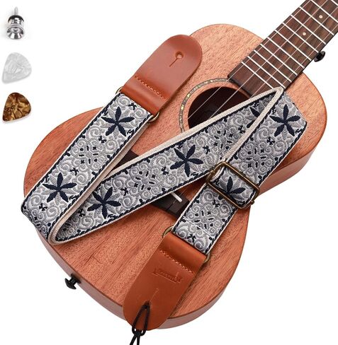 حزام MUINS Ukulele، حزام كتف Ukelele مطرز، مناسب لحفلات السوبرانو للبالغين، ملحقات Tenor أو Baritone Ukulele (زهرة سوداء) in Saudi Arabia