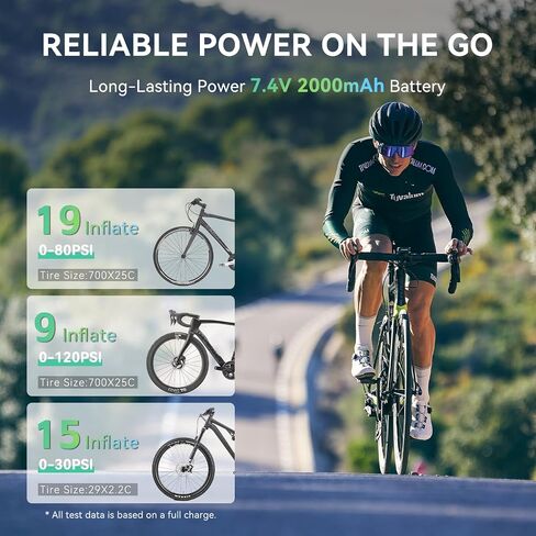 مضخة دراجة كهربائية صغيرة CYCPLUS A3، مضخة هواء كهربائية 120 رطل لكل بوصة مربعة مع صمام بريستا وشرايدر، مضخة إطارات ذات إغلاق تلقائي لدراجات الطرق، MTB، الدراجات الإلكترونية والدراجات النارية in Kuwait