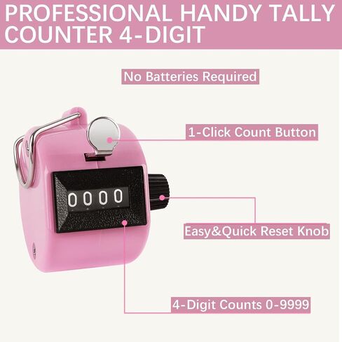 عداد GDMINLO Clicker Counter عداد رقمي محمول 4 أرقام للتدريب والحياكة واللفة وصيد الأسماك والجولف ورياضة التجديف مع حبل من النايلون، وردي in Saudi Arabia