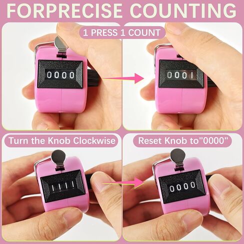 عداد GDMINLO Clicker Counter عداد رقمي محمول 4 أرقام للتدريب والحياكة واللفة وصيد الأسماك والجولف ورياضة التجديف مع حبل من النايلون، وردي in Saudi Arabia
