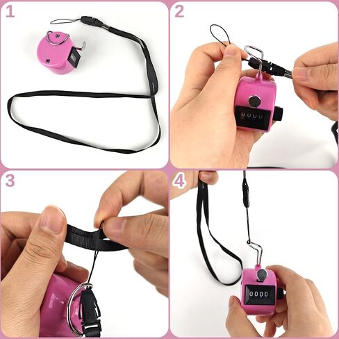 عداد GDMINLO Clicker Counter عداد رقمي محمول 4 أرقام للتدريب والحياكة واللفة وصيد الأسماك والجولف ورياضة التجديف مع حبل من النايلون، وردي in Saudi Arabia