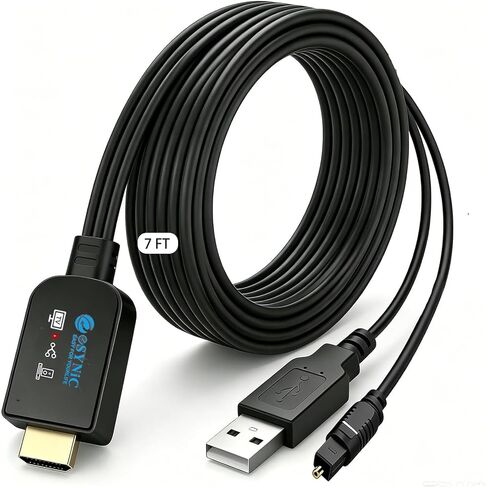eSynic Professional 192KHZ eARC إلى محول الصوت البصري - تصميم كابل مدمج بطول 6.6 قدم - مستخرج صوت ARC - التوصيل والتشغيل - تنسيقات Dolby5.1 وDTS 5.1 - من منافذ HDTV ARC/eARC إلى مكبرات الصوت الضوئية in Kuwait