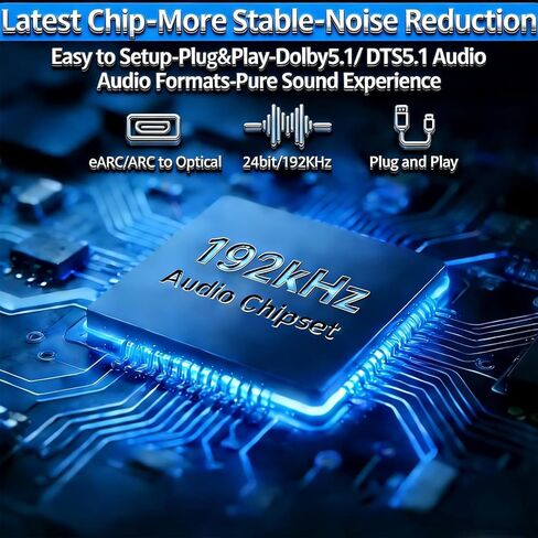 eSynic Professional 192KHZ eARC إلى محول الصوت البصري - تصميم كابل مدمج بطول 6.6 قدم - مستخرج صوت ARC - التوصيل والتشغيل - تنسيقات Dolby5.1 وDTS 5.1 - من منافذ HDTV ARC/eARC إلى مكبرات الصوت الضوئية in Kuwait