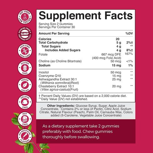 Fertility Gummies for Women Trying to Conceive - Yummy Gummy Fertility Supplement for Women with Myo-Inositol Folic Acid & Vitex Chasteberry - Vegan Non-GMO & Gluten Free - Juicy Peach (30 Servings) in Saudi Arabia