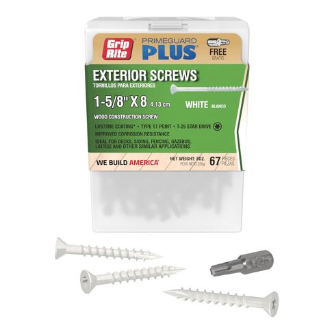 براغي Grip-Rite PrimeGuard Plus المتميزة للمشاريع الخارجية - رأس بوق - محرك نجمة T-25 - براغي خشبية ذات خيط خشن - 8 × 1-5/8 بوصة - صندوق عدد 67 - أبيض - P158STWH67 in Kuwait
