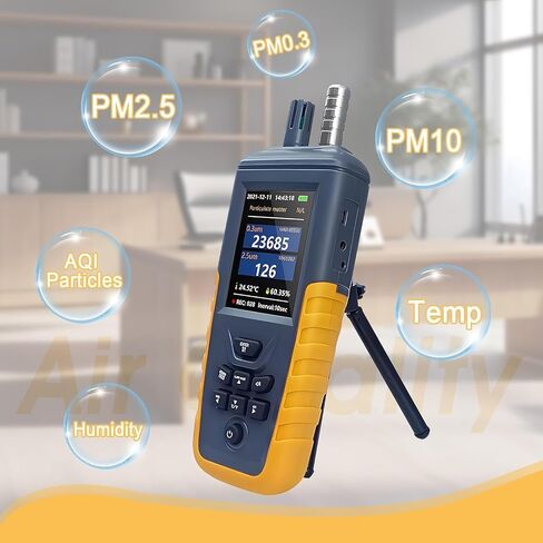 عداد جسيمات الغبار مراقب جودة الهواء حساسية عالية 3 قنوات PM0.3/2.5/10um/درجة الحرارة والرطوبة/كشف USB قابل للشحن 0 ~ 1000μg/m³ in Kuwait