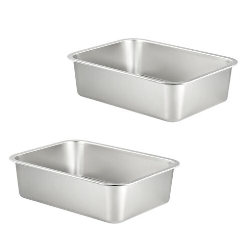 CURTA Stainless Steel Bus Tub, 2 Pack, 8L Compact Prep Tub for Meat, Food Grade Commercial Tote Box Dish Tub for Kitchen, Restaurant, Household, 15.6" x 11.6" x 4.1" in Kuwait