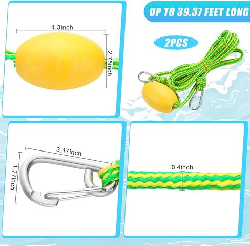 SATINIOR 2 Pcs Floating Kayak Tow Rope with Clips, 40 FT Each, Heavy Duty Float Rope Connect Rescue Line for Anchor Kayaks Fishing Boat Accessories Marker Buoy Float Drift 2000 Lbs in Kuwait