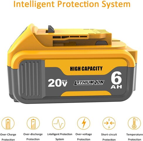 2Pack DCB200 20V 6.0AH بطارية بديلة متوافقة مع DEWALT 20V MAX DCB206-2 DCB-205-2 DCD/DCF/DCG/DCS الأدوات اللاسلكية in Kuwait