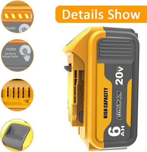 2Pack DCB200 20V 6.0AH بطارية بديلة متوافقة مع DEWALT 20V MAX DCB206-2 DCB-205-2 DCD/DCF/DCG/DCS الأدوات اللاسلكية in Kuwait