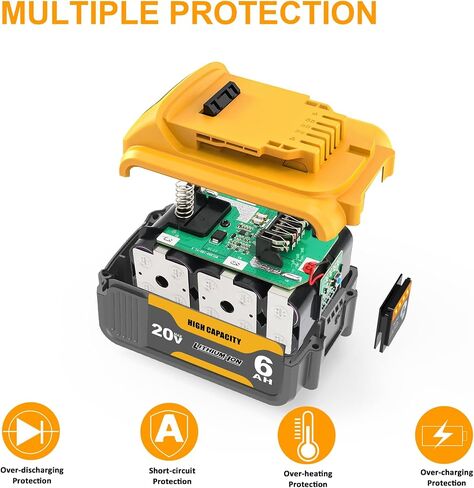 2Pack DCB200 20V 6.0AH بطارية بديلة متوافقة مع DEWALT 20V MAX DCB206-2 DCB-205-2 DCD/DCF/DCG/DCS الأدوات اللاسلكية in Kuwait