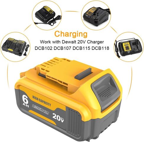 2Pack DCB200 20V 6.0AH بطارية بديلة متوافقة مع DEWALT 20V MAX DCB206-2 DCB-205-2 DCD/DCF/DCG/DCS الأدوات اللاسلكية in Kuwait