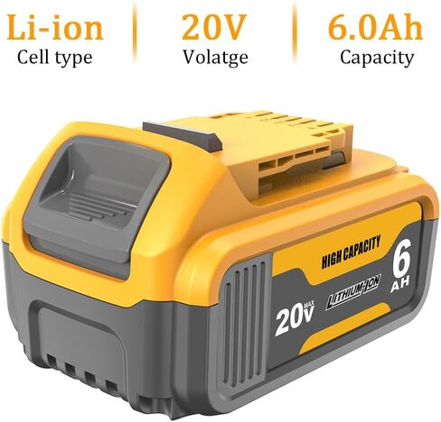 2Pack DCB200 20V 6.0AH بطارية بديلة متوافقة مع DEWALT 20V MAX DCB206-2 DCB-205-2 DCD/DCF/DCG/DCS الأدوات اللاسلكية in Kuwait