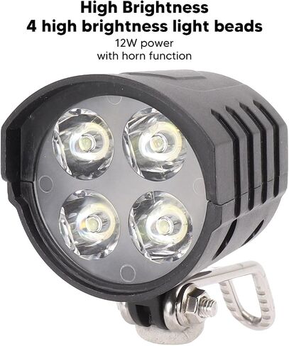 Bike Headlight, 12W Bright Headlight for Ebike 36V 48V 52V 60V, Mini Bike Headlight Kit with Horn and 1.5m Wire, Front Light for Ebike, Scooters, Motorcycle and Others in Kuwait