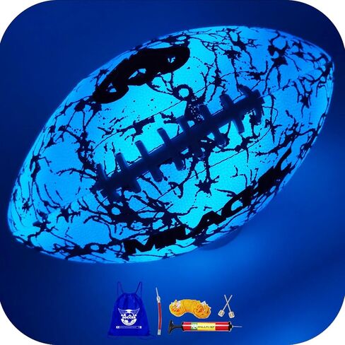 Glow in The Dark Football, Holographic Blue Glowing Leather Football Ball for Men Women Training in Kuwait