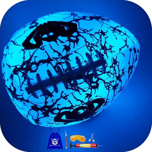 Glow in The Dark Football, Holographic Blue Glowing Leather Football Ball for Men Women Training in Saudi Arabia