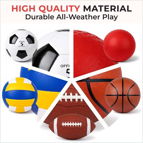 5 Pcs Sport Balls Set Official Size Athletic Balls Include Soccer, Football, Basketball, Volleyball, Playground Ball, Kickball Set, Ball Pump for Indoor Outdoor Game Youth Adult in Kuwait