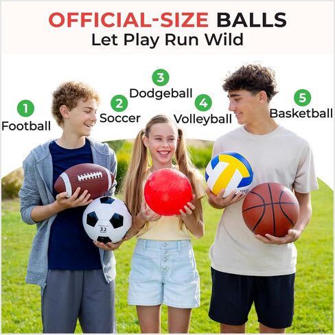 5 Pcs Sport Balls Set Official Size Athletic Balls Include Soccer, Football, Basketball, Volleyball, Playground Ball, Kickball Set, Ball Pump for Indoor Outdoor Game Youth Adult in Kuwait
