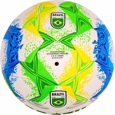 CLASICO Brazil Soccer Ball Size 5 – Premium Match Ball with Green, Yellow & Blue Accents, Durable Training Ball with Pump & Needle, Ages 14 and Up in Kuwait