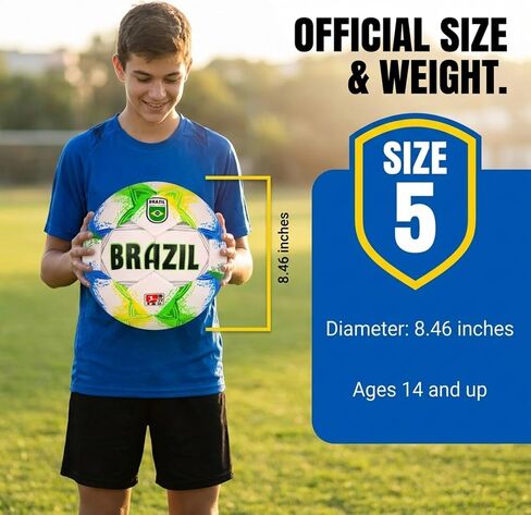 CLASICO Brazil Soccer Ball Size 5 – Premium Match Ball with Green, Yellow & Blue Accents, Durable Training Ball with Pump & Needle, Ages 14 and Up in Kuwait