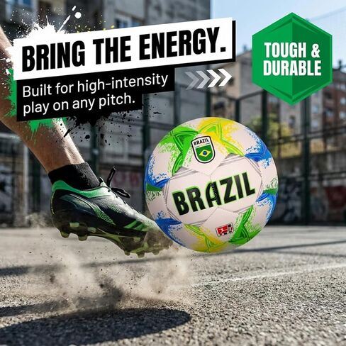 CLASICO Brazil Soccer Ball Size 5 – Premium Match Ball with Green, Yellow & Blue Accents, Durable Training Ball with Pump & Needle, Ages 14 and Up in Kuwait