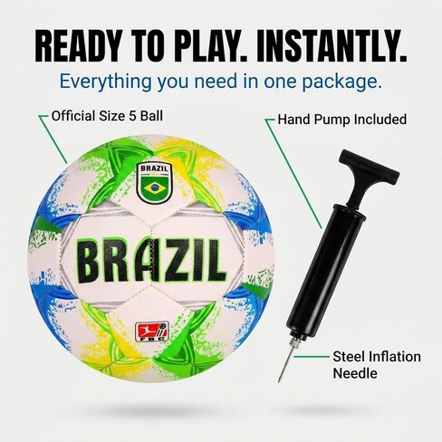 CLASICO Brazil Soccer Ball Size 5 – Premium Match Ball with Green, Yellow & Blue Accents, Durable Training Ball with Pump & Needle, Ages 14 and Up in Kuwait