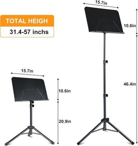 AODSK 5 in 1 Dual-Use Folding Sheet Music Stand & Desktop Book Stand, Adjustable Height Portable Music Stand with Carrying Bag, Sheet Music Clip & Book, for Home School Band, Black in Kuwait