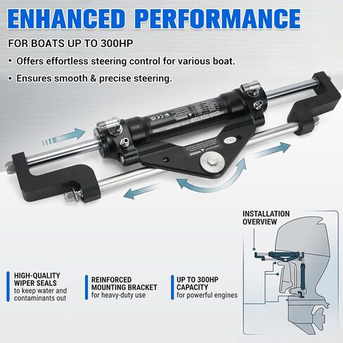 300HP Front Mount Hydraulic Steering Cylinder with Two-Way Lock Valve Fits for SeaStar Steering Cylinder HC5345-3 and Outboard Boats up to 300HP, Max Pressure 10.3Mpa/1500PSI in Kuwait