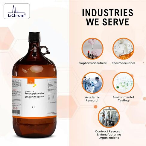 كحول الأيزوبروبيل، درجة HPLC من LiChrom | مذيب عالي النقاء للاستخدام اللوني والتطبيقات التحليلية والاستخدامات البحثية | 4 لتر in Kuwait