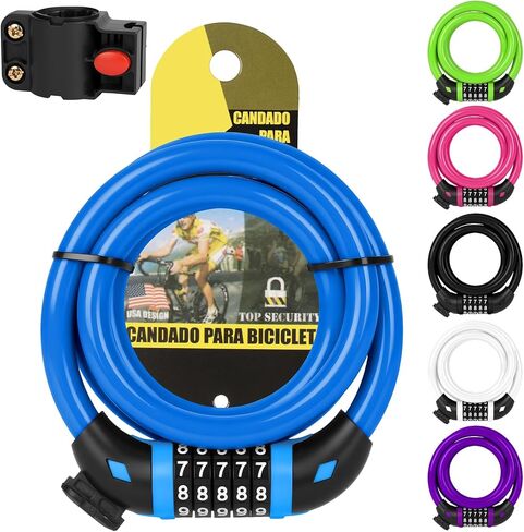 Ainiv Bike Lock, 4 FT/120cm Bike Lock Cable with Mounting Bracket, Portable Anti Theft 5 Digits Codes Cable Locks, Resettable Combinations Bicycle Lock for Bike, Motorbike, Scooter Motorbike(Purple) in Saudi Arabia