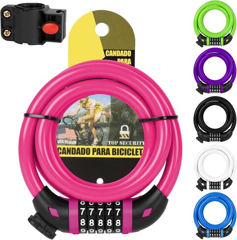 Ainiv Bike Lock, 4 FT/120cm Bike Lock Cable with Mounting Bracket, Portable Anti Theft 5 Digits Codes Cable Locks, Resettable Combinations Bicycle Lock for Bike, Motorbike, Scooter Motorbike(Purple) in Saudi Arabia