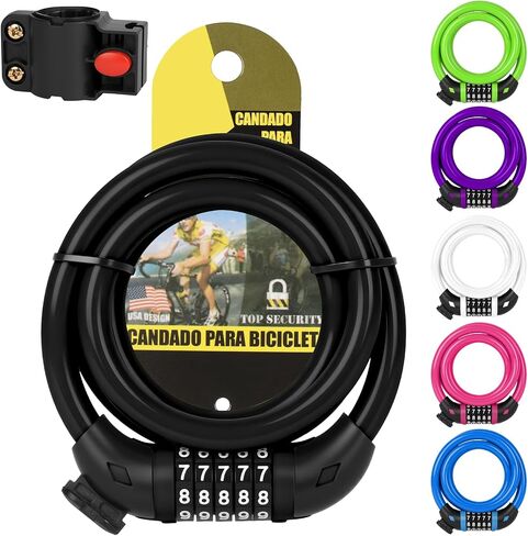 Ainiv Bike Lock, 4 FT/120cm Bike Lock Cable with Mounting Bracket, Portable Anti Theft 5 Digits Codes Cable Locks, Resettable Combinations Bicycle Lock for Bike, Motorbike, Scooter Motorbike(Purple) in Saudi Arabia
