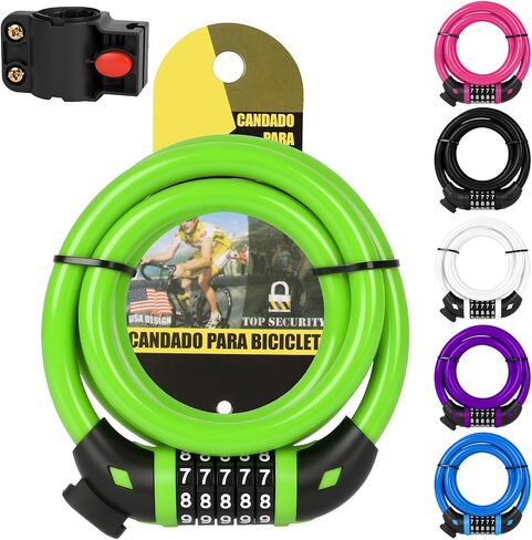 Ainiv Bike Lock, 4 FT/120cm Bike Lock Cable with Mounting Bracket, Portable Anti Theft 5 Digits Codes Cable Locks, Resettable Combinations Bicycle Lock for Bike, Motorbike, Scooter Motorbike(Purple) in Saudi Arabia
