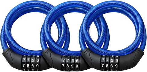 3 Pack Bike Lock Cable 4 Ft Resettable Combination Bicycle Lock 8mm Steel for Bikes Scooters Gates Outdoor Use Blue in Kuwait