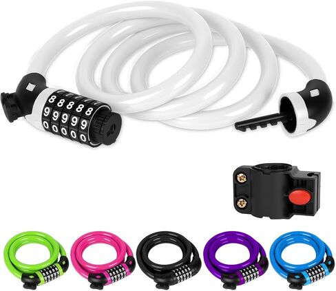 Ainiv Bike Lock, 4 FT/120cm Bike Lock Cable with Mounting Bracket, Portable Anti Theft 5 Digits Codes Cable Locks, Resettable Combinations Bicycle Lock for Bike, Motorbike, Scooter Motorbike(Purple) in Saudi Arabia