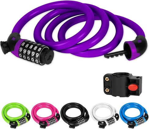 Ainiv Bike Lock, 4 FT/120cm Bike Lock Cable with Mounting Bracket, Portable Anti Theft 5 Digits Codes Cable Locks, Resettable Combinations Bicycle Lock for Bike, Motorbike, Scooter Motorbike(Purple) in Saudi Arabia