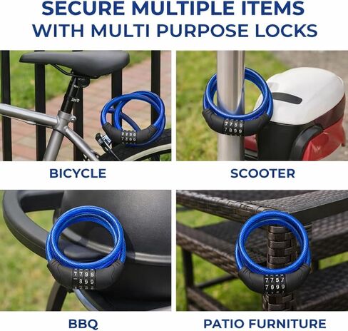 3 Pack Bike Lock Cable 4 Ft Resettable Combination Bicycle Lock 8mm Steel for Bikes Scooters Gates Outdoor Use Blue in Kuwait