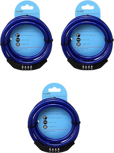 3 Pack Bike Lock Cable 4 Ft Resettable Combination Bicycle Lock 8mm Steel for Bikes Scooters Gates Outdoor Use Blue in Kuwait