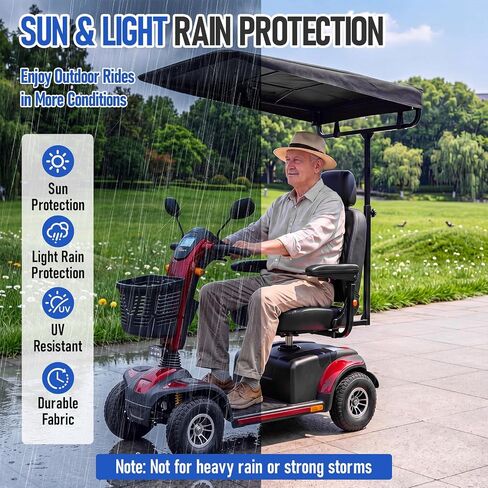 Sunshade Canopy for Mobility Scooters, 39" x 27" Scooter Sun Shade Umbrella for Elderly Users, Universal Fit for 1" x 1" Square Accessory Port, Tool-Free Outdoor Sun & Rain Protection in Kuwait