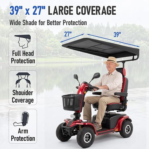 Sunshade Canopy for Mobility Scooters, 39" x 27" Scooter Sun Shade Umbrella for Elderly Users, Universal Fit for 1" x 1" Square Accessory Port, Tool-Free Outdoor Sun & Rain Protection in Kuwait