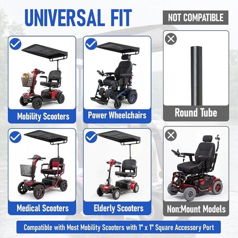 Sunshade Canopy for Mobility Scooters, 39" x 27" Scooter Sun Shade Umbrella for Elderly Users, Universal Fit for 1" x 1" Square Accessory Port, Tool-Free Outdoor Sun & Rain Protection in Kuwait